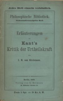 Erläuterungen zu Kant's Kritik der Urtheilskraft