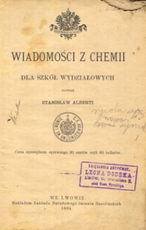 Wiadomości z chemii dla szkół wydziałowych