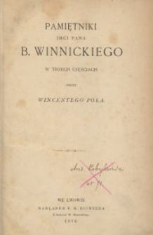 Pamiętniki Jmci Pana B. Winnickiego w trzech częściach