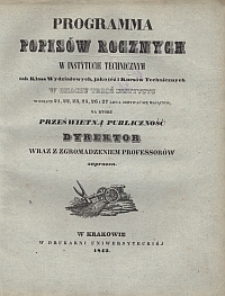 Programma popisów rocznych w Instytucie Technicznym tak klass wydziałowych jako tez kursów technicznych [...] na które prześwietna publiczność Dyrektor wraz z zgromadzeniem professorów zaprasza