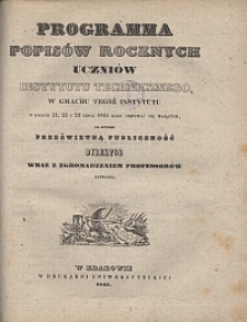 Programma popisów rocznych w Instytucie Technicznym tak klass wydziałowych jako tez kursów technicznych [...] na które prześwietna publiczność Dyrektor wraz z zgromadzeniem professorów zaprasza