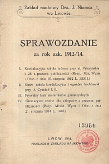 Zakład naukowy Dra. J. Niemca we Lwowie : sprawozdanie za rok szk. 1913/14