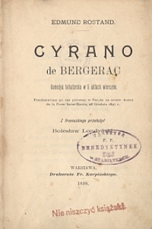 Cyrano de Bergerac : komedya bohaterska w 5 aktach wierszem