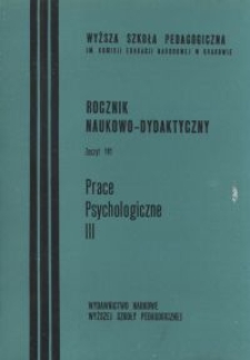 Rocznik Naukowo-Dydaktyczny. Z. 141, Prace Psychologiczne. 3