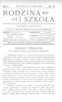 Rodzina i Szkoła : dwutygodnik poświęcony sprawom wychowania domowego i szkolnego. R. 1, Nr 15