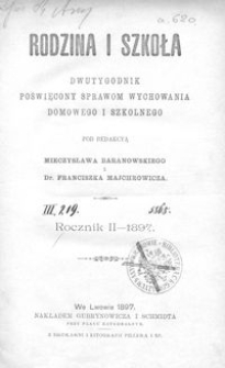 Rodzina i Szkoła : dwutygodnik poświęcony sprawom wychowania domowego i szkolnego. R. 2, Nr 1