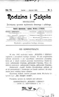 Rodzina i Szkoła : miesięcznik poświęcony sprawom wychowania domowego i szkolnego. R. 7, Nr 1