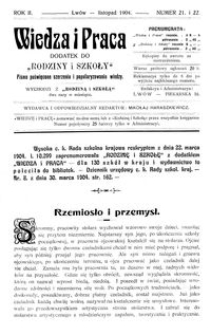 Wiedza i Praca : dodatek do Rodziny i Szkoły : pismo poświęcone szerzeniu i popularyzowaniu wiedzy. R. 2, Nr 21-22