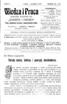 Wiedza i Praca : dodatek naukowy do Rodziny i Szkoły : pismo poświęcone szerzeniu i popularyzowaniu wiedzy. R. 5, Nr 23-24