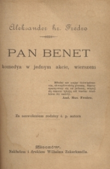 Pan Benet : komedya w jednym akcie, wierszem
