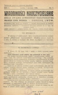 Wiadomości Nauczycielskie : organ Związku Zawodowego Nauczycielstwa Polskich Szkół Średnich. Oddział Lwów. R. 1, Nr 7