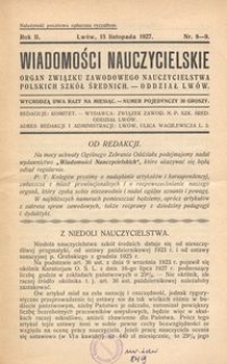 Wiadomości Nauczycielskie : organ Związku Zawodowego Nauczycielstwa Polskich Szkół Średnich. Oddział Lwów. R. 2, Nr 8-9