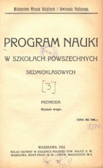 Program nauki w szkołach powszechnych siedmioklasowych : przyroda / Ministerstwo Wyznań Religijnych i Oświecenia Publicznego