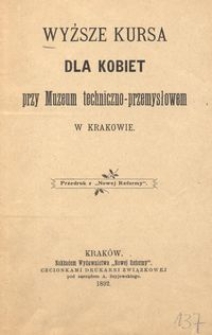 Wyższe kursa dla kobiet przy Muzeum techniczno-przemysłowem w Krakowie