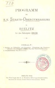 Programm des k. k. Staats-Obergymnasiums in Bielitz für das Schuljahr 1891/92