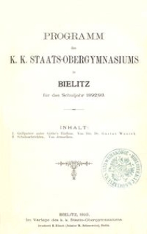 Programm des k. k. Staats-Obergymnasiums in Bielitz für das Schuljahr 1892/93