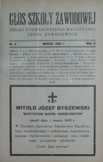 Głos Szkoły Zawodowej : organ Stowarzyszenia Nauczycieli Szkół Zawodowych. R. 4, Nr 3