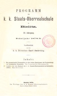 Programm der k. k. Staats-Oberrealschule in Bielitz : III. Jahrgang : Schuljahr 1878/9