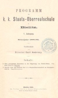 Programm der k. k. Staats-Oberrealschule in Bielitz : V. Jahrgang : Schuljahr 1880/81