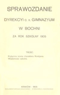 Sprawozdanie Dyrekcyi c. k. Gimnazyum w Bochni za rok szkolny 1905