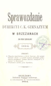 Sprawozdanie Dyrekcyi c. k. Gimnazyum w Brzeżanach za rok szkolny 1894