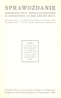 Sprawozdanie Kierownika Pryw. Gimnazyum Realnego w Chrzanowie za rok szkolny 1913/14