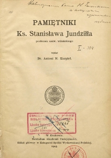 Pamiętniki ks. Stanisława Jundziłła profesora uniw. wileńskiego