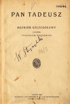 Pan Tadeusz. Rozbiór szczegółowy