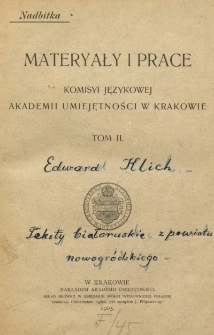 Materyały i Prace Komisyi Językowej Akademii Umiejętności w Krakowie. Tom II