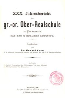 XXX. Jahresbericht der gr.-or. Ober-Realschule in Czernowitz für das Schuljahr 1993/94