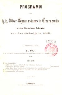 Programm des k. k. Ober-Gymnasiums in Czernowitz in dem Herzogtume Bukowina für das Schuljahr 1883