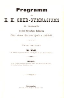 Programm des k. k. Ober-Gymnasiums in Czernowitz in dem Herzogtume Bukowina für das Schuljahr 1885