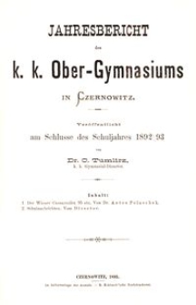 Jahresbericht des k. k. Ober-Gymnasiums in Czernowitz am Schlusse des Schuljahres 1892/93