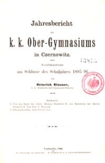 Jahresbericht des k. k. Ober-Gymnasiums in Czernowitz am Schlusse des Schuljahres 1895/96