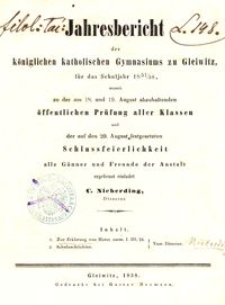 Jahresbericht des königlichen katholischen Gymnasiums zu Gleiwitz für das Schuljahr 1857/58