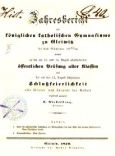 Jahresbericht des königlichen katholischen Gymnasiums zu Gleiwitz für das Schuljahr 1855/56