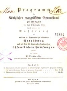 Programm des Königlichen Evangelischen Gymnasiums zu Glogau für das Schuljahr 1851/52