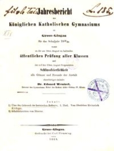 Jahresbericht des Königlichen Katholischen Gymnasiums zu Gross-Glogau für das Schuljahr 1859/60