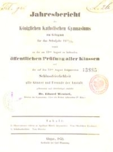 Jahresbericht des Königlichen Katholischen Gymnasiums zu Glogau für das Schuljahr 1851/52