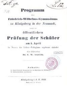 Programm des Friedrich-Wilhelms-Gymnasiums zu Königsberg in der Neumark