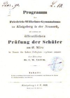 Programm des Friedrich-Wilhelms-Gymnasiums zu Königsberg in der Neumark