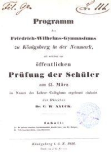 Programm des Friedrich-Wilhelms-Gymnasiums zu Königsberg in der Neumark