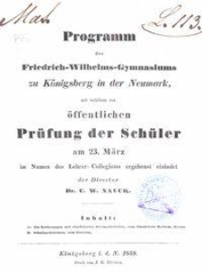 Programm des Friedrich-Wilhelms-Gymnasiums zu Königsberg in der Neumark