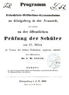 Programm des Friedrich-Wilhelms-Gymnasiums zu Königsberg in der Neumark