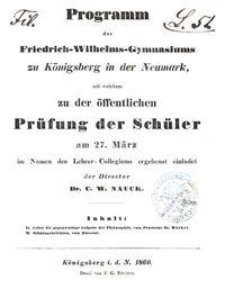 Programm des Friedrich-Wilhelms-Gymnasiums zu Königsberg in der Neumark