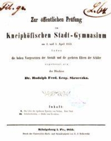 Zur öffentlichen Prüfung im Kneiphöfischen Stadt-Gymnasium am 2. und 3. April 1855