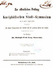 Zur öffentlichen Prüfung im Kneiphöfischen Stadt-Gymnasium am 2. und 3. April 1855