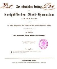 Zur öffentlichen Prüfung im Kneiphöfischen Stadt-Gymnasium am 18. und 19. März 1856