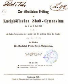 Zur öffentlichen Prüfung im Kneiphöfischen Stadt-Gymnasium den 6. und 7. April 1857