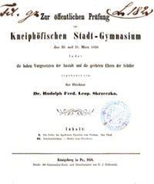 Zur öffentlichen Prüfung im Kneiphöfischen Stadt-Gymnasium den 30. und 31. März 1858